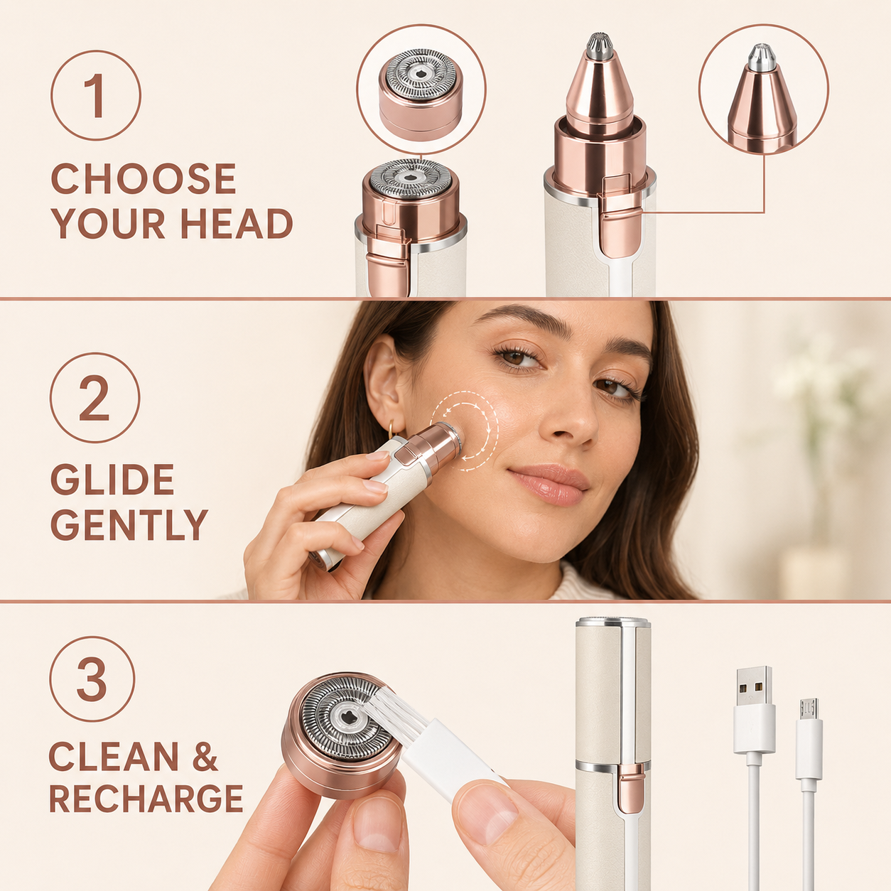 2-in-1 Rechargeable Facial Hair Remover & Eyebrow Trimmer